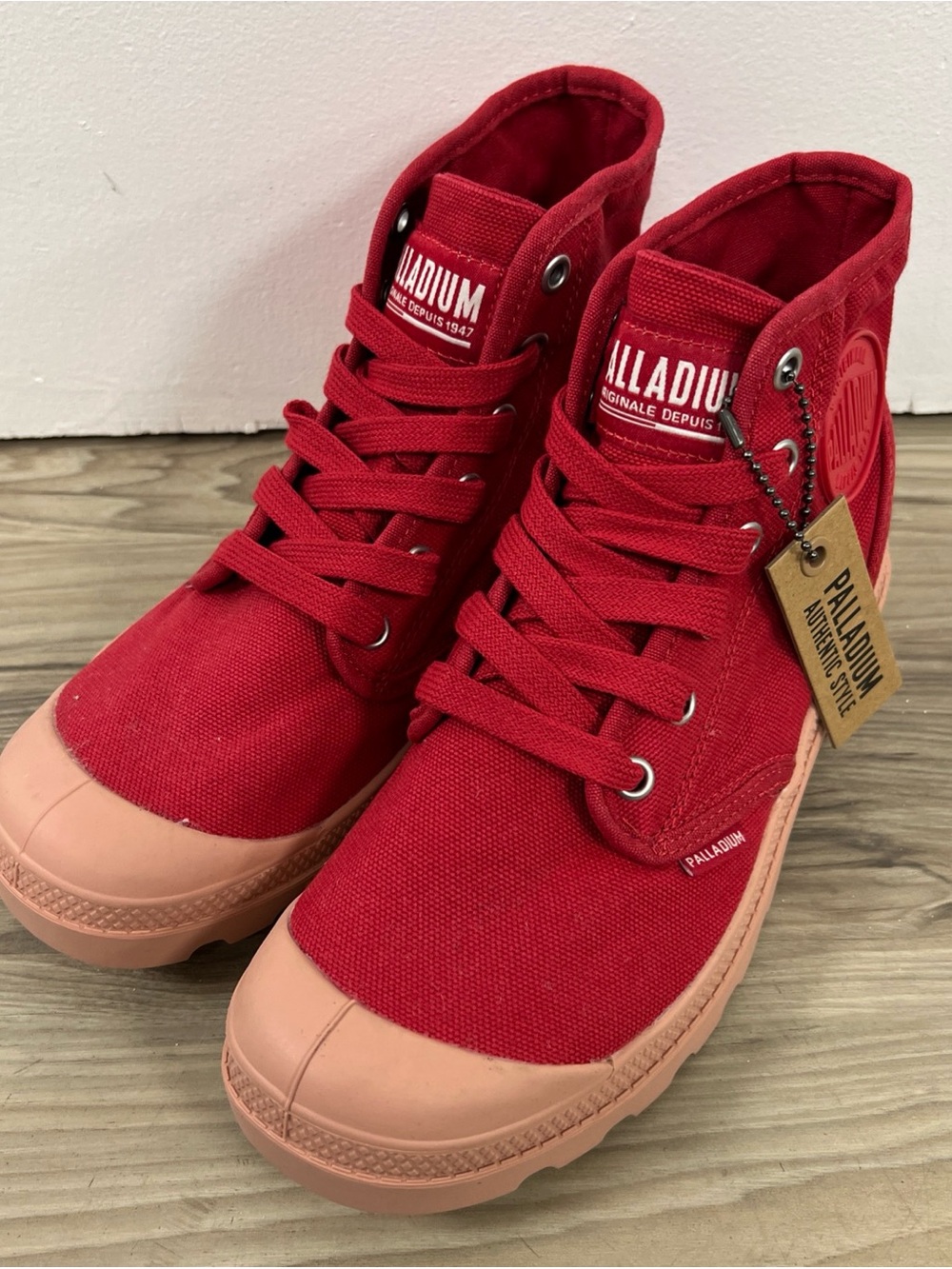 PALLADIUM  Pampa Canvas Hi V Varsity  'Red Salsa' Boots Kids Size 5/W6.5/EU 37.5